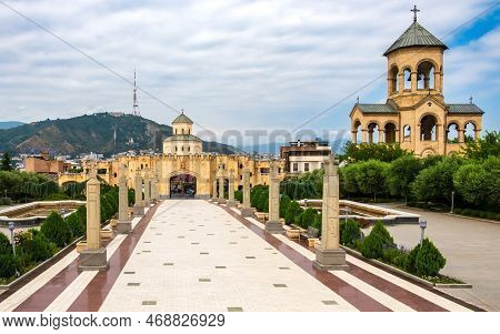 View Of Main Gate And Bell Tower At Entrance To Complex Of Sameba Or Holy Trinity Cathedral Of Tbili