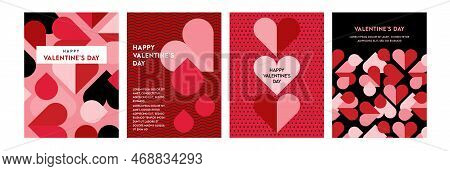Valentines Day. Romantic Set Vector Pattern Backgrounds. Modern Pink And Red Pattern With Hearts For