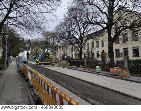Underground Utilities Are Being Repaired On The Streets Of Ravensburg