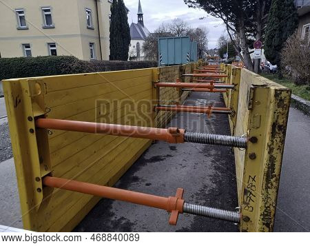 Underground Utilities Are Being Repaired On The Streets Of Ravensburg