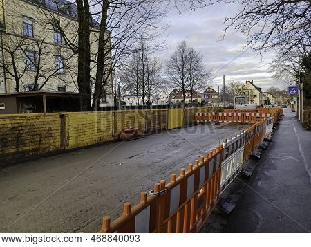 Underground Utilities Are Being Repaired On The Streets Of Ravensburg