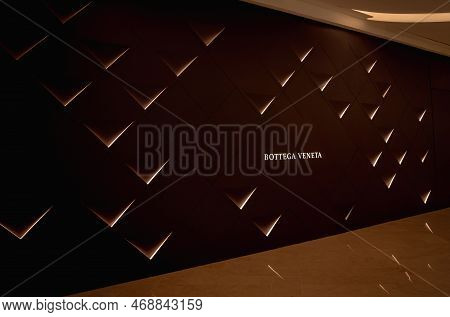 Kuala Lumpur, Malaysia - December 04, 2022: Bottega Veneta Brand Retail Shop Logo Signboard