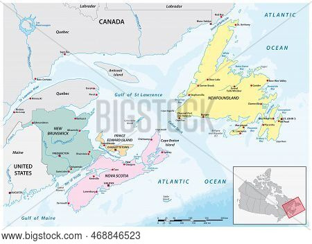 Detailed Vector Map Of The Four Canadian Maritime Provinces