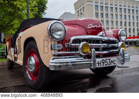 Nizhny Novgorod, Russia - June 15, 2020: Classic Soviet Car Exhibition. Customized Beige And Red Gaz