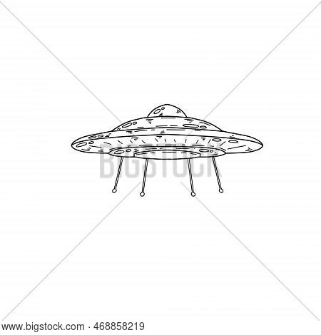Alien Ufo. Flying Ovnis. Sketch Doodle Spaceship