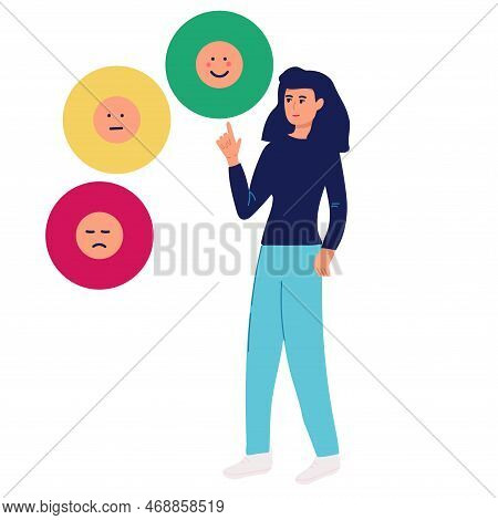 Emotional Balance Concept. Woman Develops Her Emotional Intelligence, Definition Of Mood. Consciousn