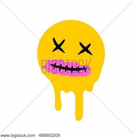 Acid Smile Face. Melted Rave And Techno Symbol Of 90s. Pink Brush Stroke