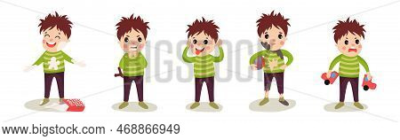 Naughty Little Boy Playing And Misbehaving Vector Set
