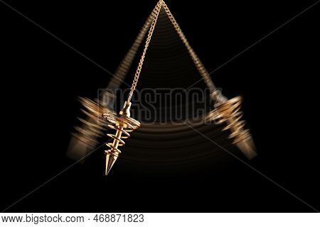 Hypnosis Session. Pendant Swinging On Black Background, Motion Effect