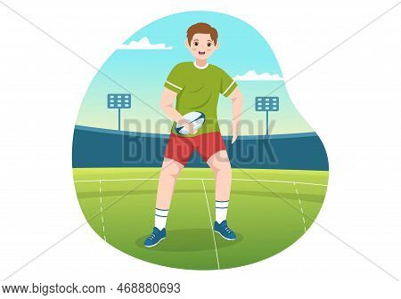 Rugby Player Running Illustration With A Ball In Championship Sport For Web Banner Or Landing Page I