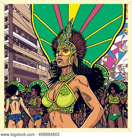Illustration Of A Costumed Fictional Character Representing A Fictional Samba School At The Brazilia