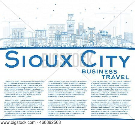 Outline Sioux City Iowa Skyline With Blue Buildings And Copy Space. Vector Illustration. Business Tr