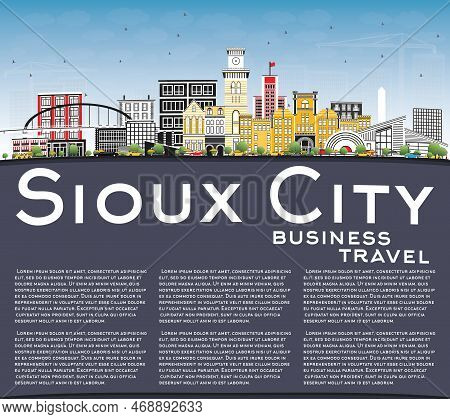 Sioux City Iowa Skyline With Color Buildings, Blue Sky And Copy Space. Vector Illustration. Business
