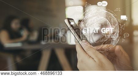System Artificial Intelligence Chatbot , Hand Using Smartphone With Chatgpt Chat Bot Ai , Technology