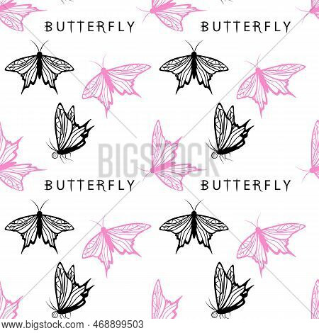 Seamless Pattern With Butterfly Tattoos Vector Illustration