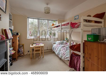 Great Shelford, Cambridgeshire - Jan 2 2019: Furnished Childs Bedroom With Bunkbed