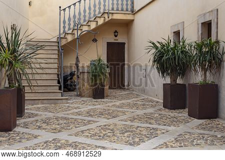 Ca's Concos, Spain; January 13 2023: Main Entrance Of A Restored House On A Winter Day At Sunset. Is