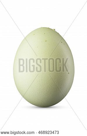 One Green Chicken Egg Isolated On White Background With Clipping Path.