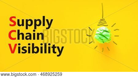 Scv Supply Chain Visibility Symbol. Concept Words Scv Supply Chain Visibility On Yellow Paper On Bea
