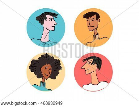 Set Of Avatar Of A Young People On The Bright Background. Flat Style, Isolated Vector Element
