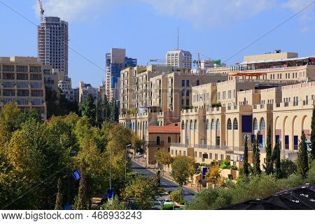 Modern District In Jerusalem, Israel. Cityscape Of Mamilla District.