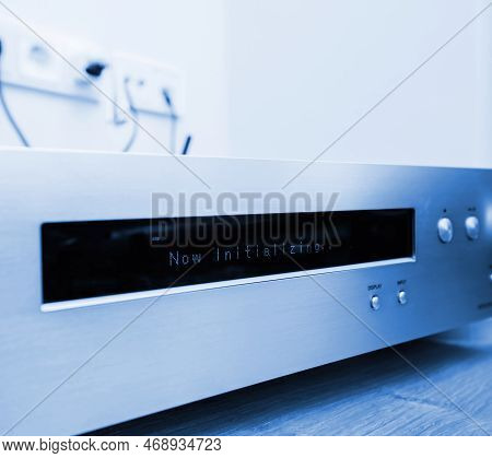 Paris, France - Dec 13, 2022: Now Initializing Dot Matrix Display Message On New Onkyo Ns-6170 Netwo