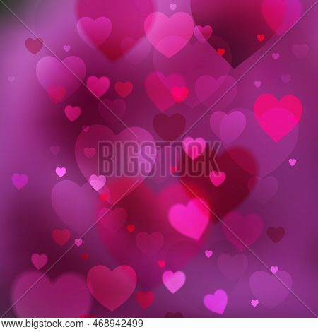 Bright Romantic Background, A Pattern Of Beautiful Abstract Hearts In Purple, Fuchsia And Magenta Co