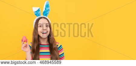 Eastertide. Time For Fun. Adorable Funny Kid On Egg Hunt. Easter Child Horizontal Poster. Web Banner