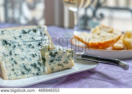 Piece Of Bleu De Laqueuille Semi-hard Aop French Blue Cheese Made From Raw Cow Milk