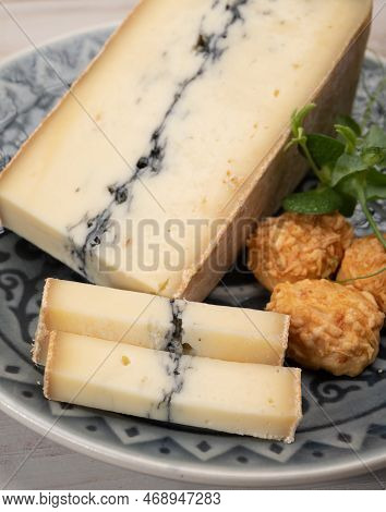 French Semi-soft Cow Milk Cheese Morbier From Franche-comte Region With Thin Black Layer And Strong