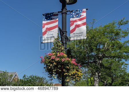 Stone Harbor, New Jersey-june 18, 2022: Welcome To Stone Harbor Banner On 96th Street In Stone Harbo