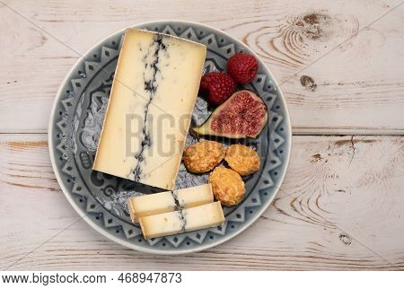 French Semi-soft Cow Milk Cheese Morbier From Franche-comte Region With Thin Black Layer And Strong