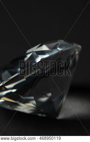 Beautiful Dazzling Diamond On Dark Background, Closeup. Precious Gemstone