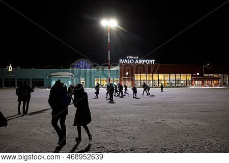Ivalo, Finland - Circa 2022: Passengers Arriving At Ivalo Airport In Northern Finland, Above The Arc
