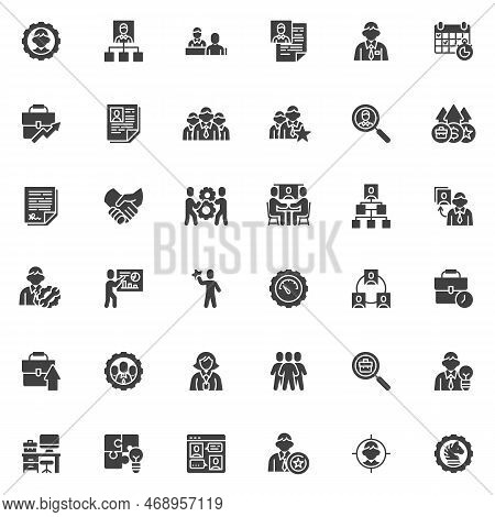 Human Resource Vector Icons Set, Business People Modern Solid Symbol Collection, Filled Style Pictog