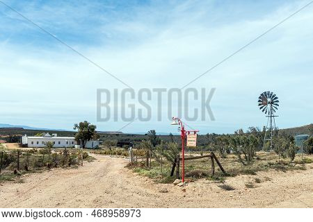 Van Wyksdorp, South Africa - Sep 24, 2022: Entrance To Zandkraal Farm On The Road Between Riversdale