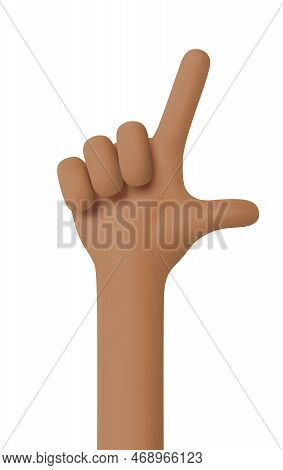 African American Hand. Hand Gesture Number Two. Counting With Fingers. Thumb And Forefinger Are Uncl