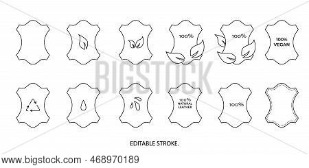 Sustainable Eco Vegan Leather Symbols Set For Clothes Tag. Vector Stock Illustration Isolated On Whi