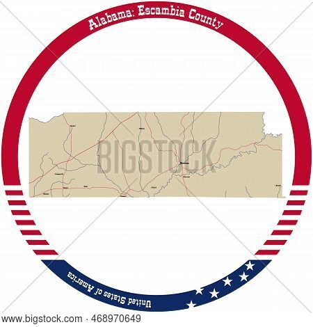 Map Of Escambia County In Alabama, Usa Arranged In A Circle.