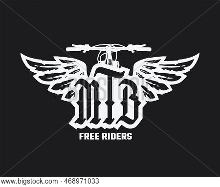 Mtb Logo, Steering Wheel And Wings On A Dark Background. Vector Illustration.