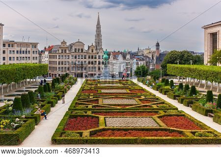 Brussels, Belgium - July 6, 2010 :  Jardin Du Mont Des Arts. Mont Des Arts Garden, Public Park With 