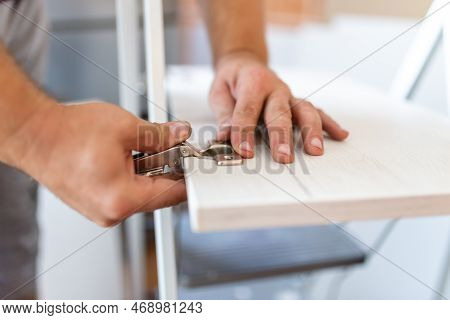 Close-up Carpenter Process Of Wood Door Hinge Installation