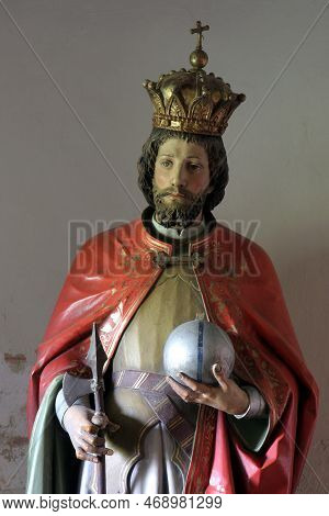 Mali Raven, Croatia - June 26, 2012: St. Ladislaus, Statue In The Parish Church Sacred Heart Of Jesu