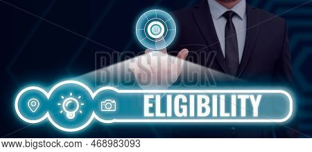 Writing Displaying Text Eligibility. Internet Concept State Of Having The Right For Doing Or Obtain 