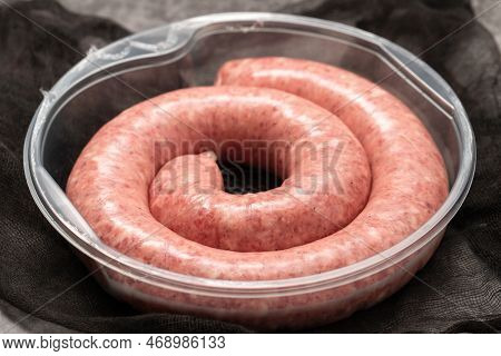 Rolled Botifarra, A Pork Meat Sausage Typical Of Catalonia, Spain, In A Plastic