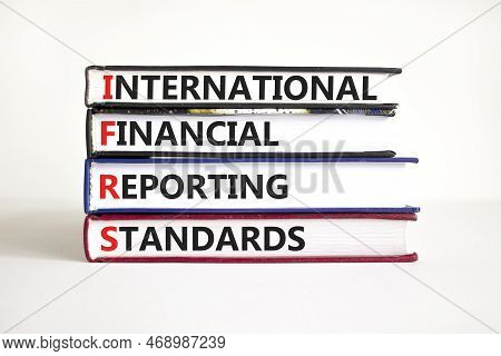 Ifrs Symbol. Concept Words Ifrs International Financial Reporting Standards On Books On Beautiful Wh