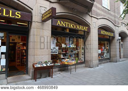 Stockholm, Sweden - August 23, 2018: Antique Shop Ronnells Antikvariat In Stockholm, Sweden. Stockho