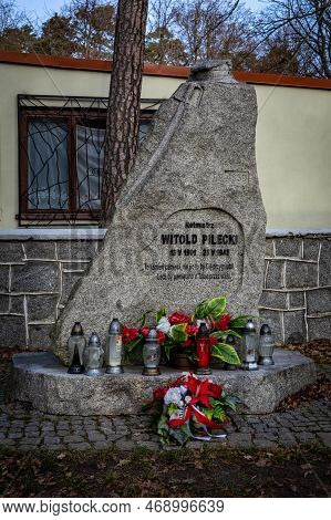 Sobotka, Poland - December 31, 2022: Memorial Stone Of Witold Pilecki, Polish World War Ii Cavalry O