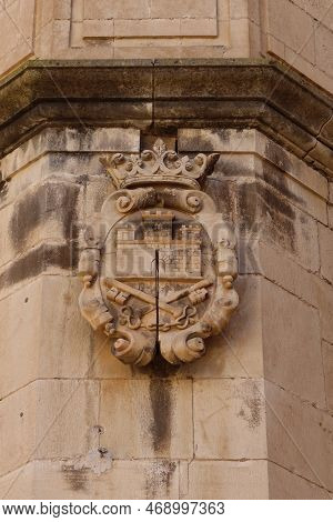 Biar, Alicante, Spain, January 14, 2023: Coat Of Arms On An Exterior Wall Of The Church Of Our Lady 
