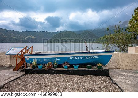 Ecuador - October 7, 2022: Cuicocha Crater Lake At The Foot Of Cotacachi Volcano In The Ecuadorian A